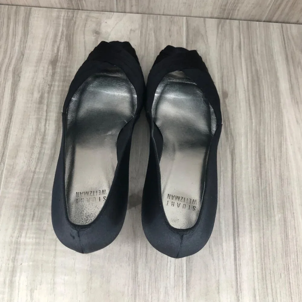 Stuart Weitzman Heels Womens 8.5M Black Slip On Peep Toe Shoes